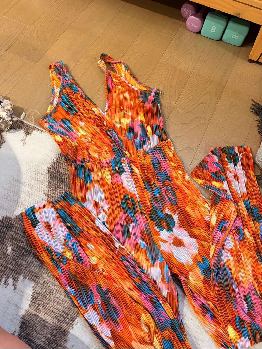 12th Tribe Vibrant Orange Floral Pleated Jumpsuit